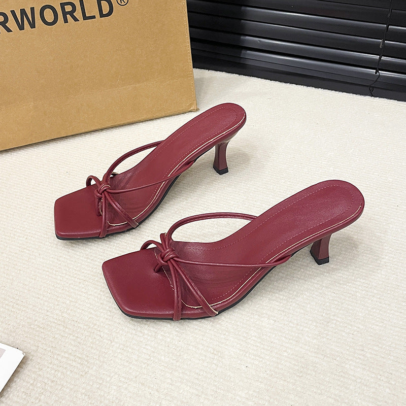 Square Toe Kitten Heel Mules with Bow Knot – 7CM Heel