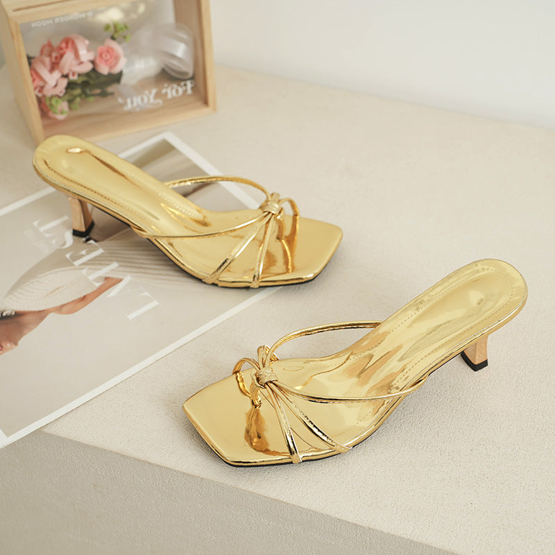 Square Toe Kitten Heel Mules with Bow Knot – 7CM Heel