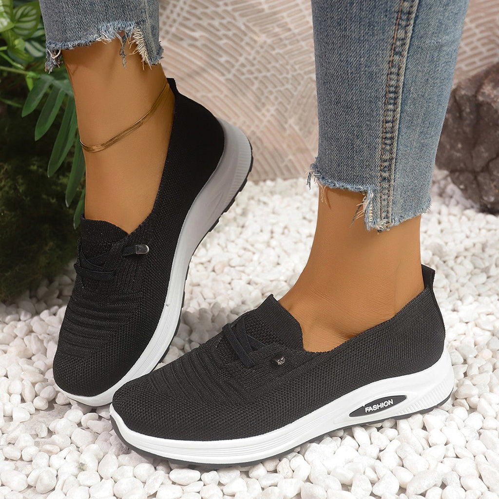 Women's Breathable Knit Slip-On Sneakers – Lightweight Platform Casual Shoes