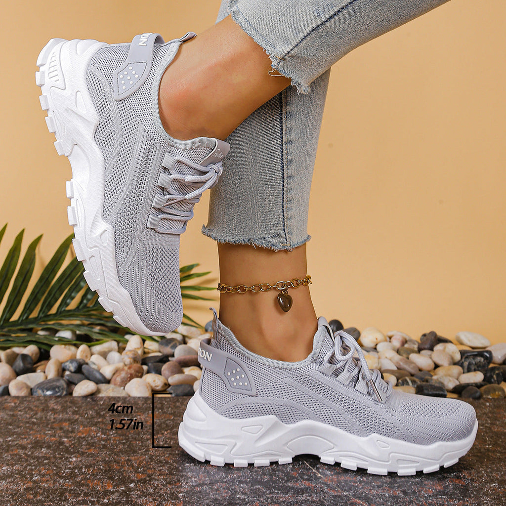 Lightweight Breathable Knit Chunky Sneakers – Women’s Platform Dad Shoes