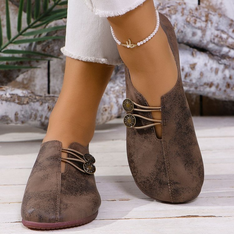 Classic Button Strap Comfort Flats – Casual Slip-On Loafers for Women