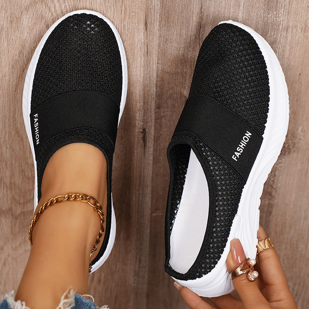 Women's Breathable Mesh Slip-On Sneakers - Lightweight Platform Casual Shoes