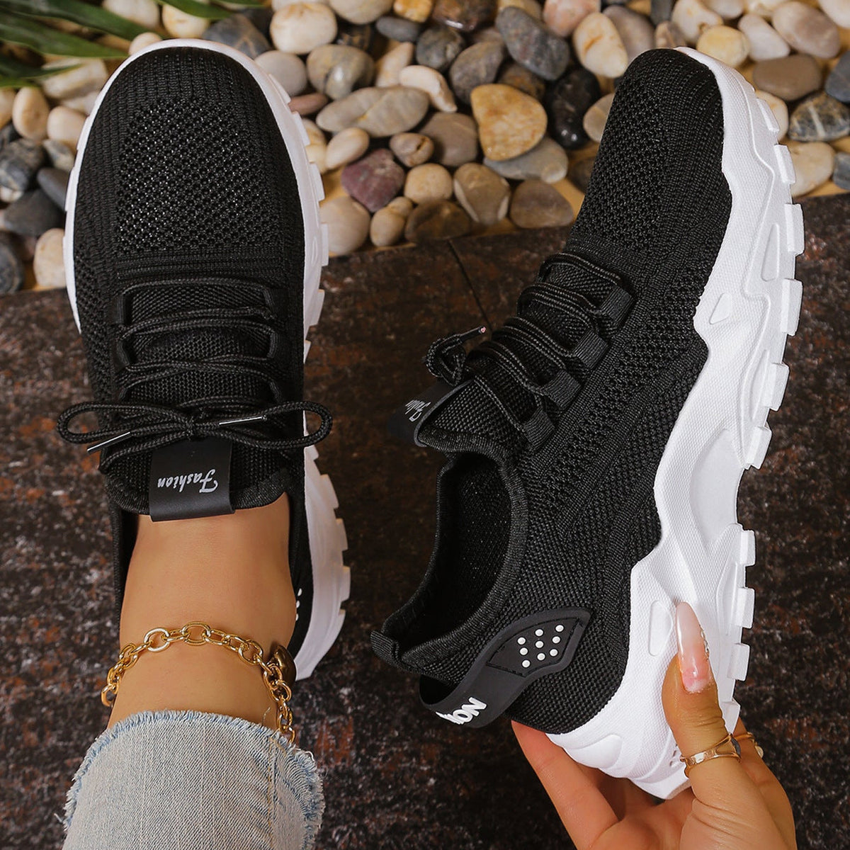 Lightweight Breathable Knit Chunky Sneakers – Women’s Platform Dad Shoes