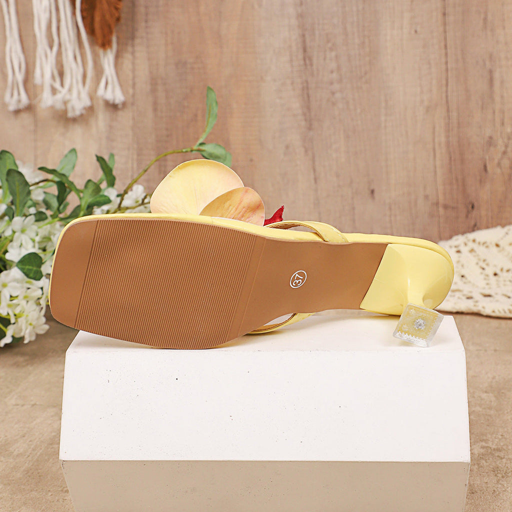 Stylish Kitten Heel Thong Sandals with Orchid Flower – 5.5cm Low Heel Summer Shoes