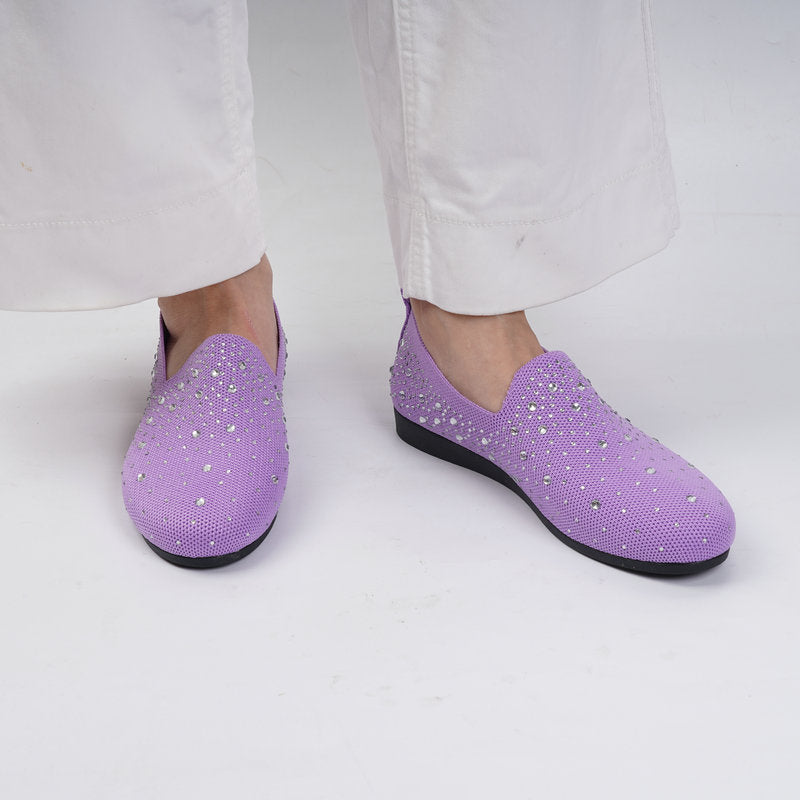 Sparkly Rhinestone Mesh Slip-On Flats – Breathable Comfort Loafers