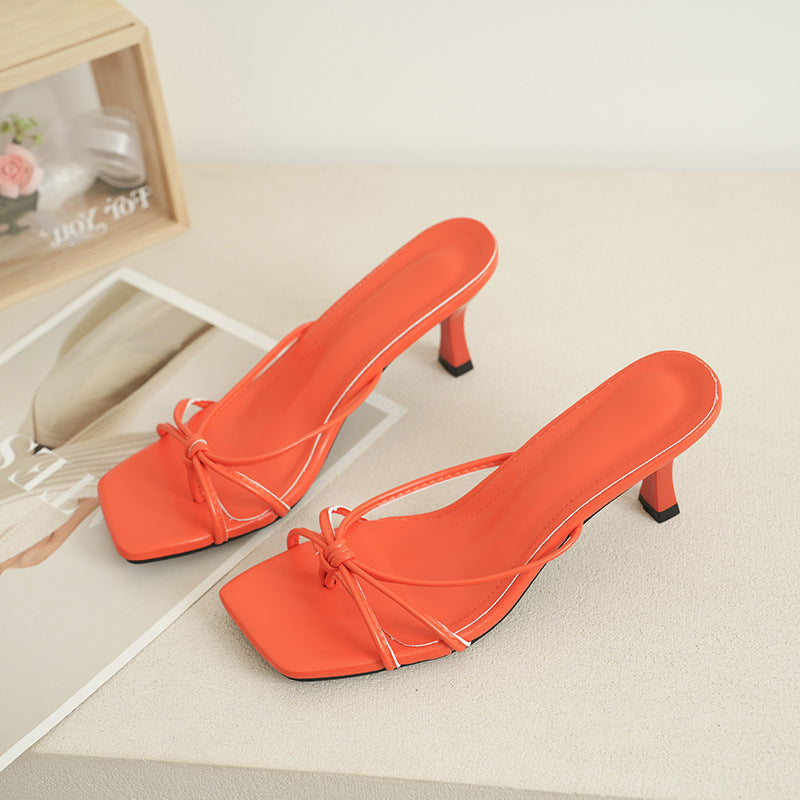 Square Toe Kitten Heel Mules with Bow Knot – 7CM Heel