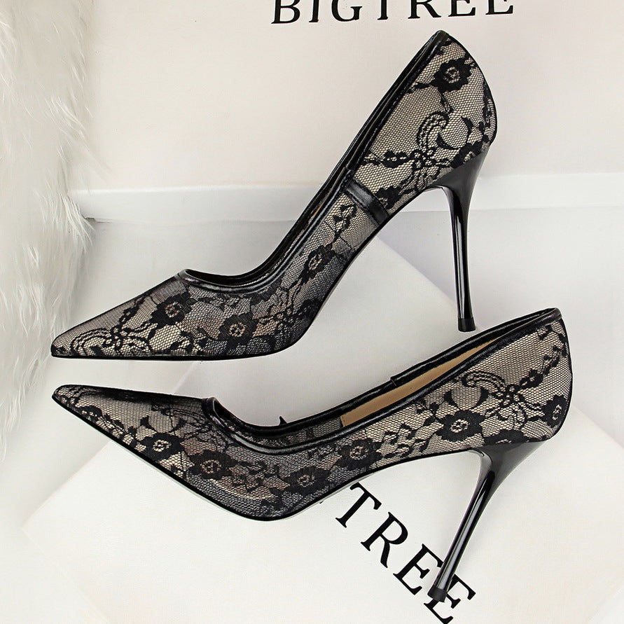 Sexy Lace Pointed Toe Stiletto Heels – 9cm Thin High Heel Pumps