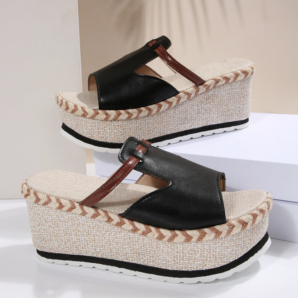 Women's Platform Wedge Espadrille Sandals - 8cm Chunky Peep Toe T-Strap Summer Sandals