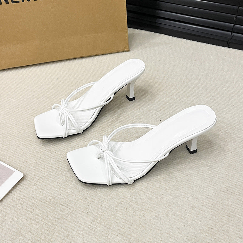Square Toe Kitten Heel Mules with Bow Knot – 7CM Heel