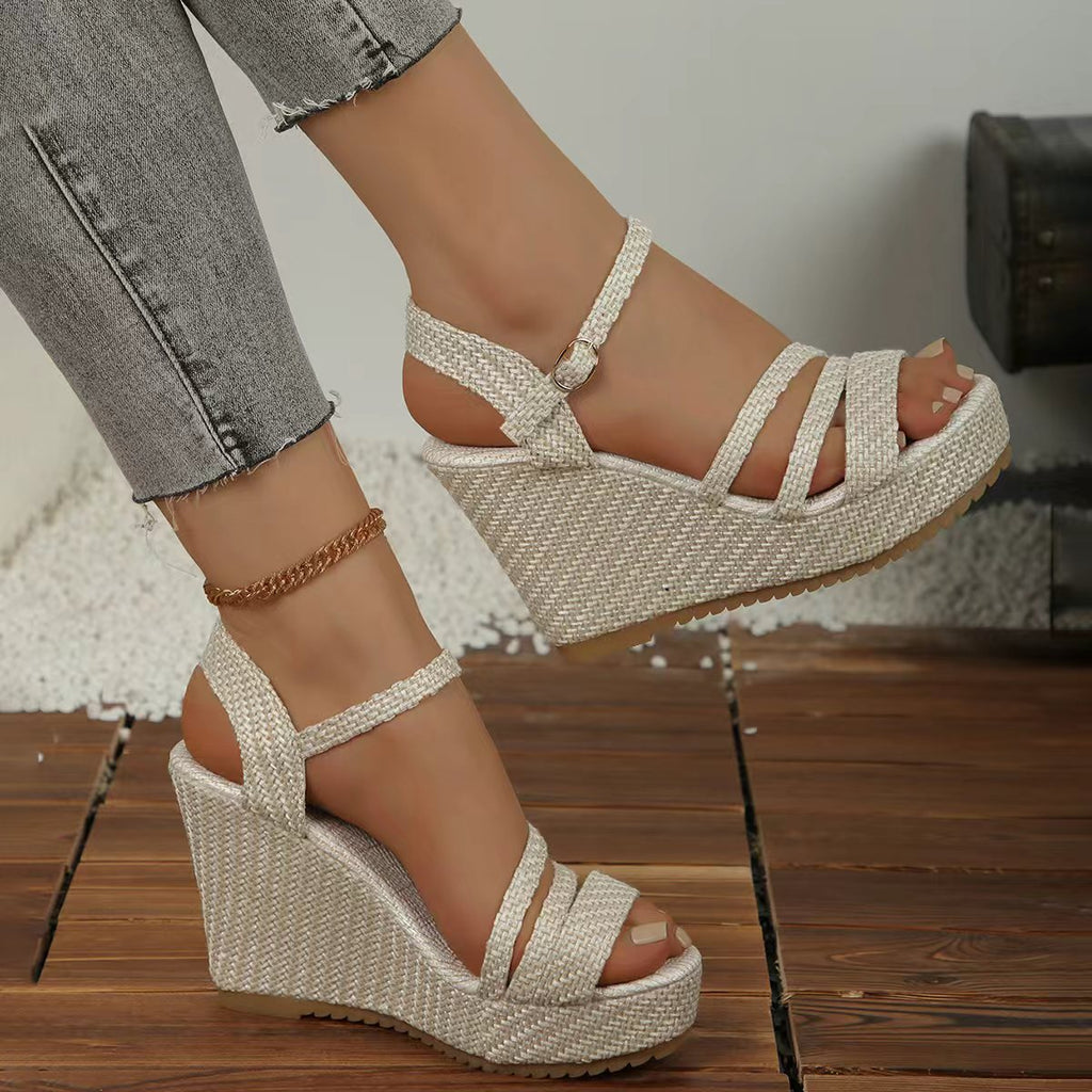 Women's Criss-Cross Wedge Platform Sandals - Braided Strappy Espadrille Wedges