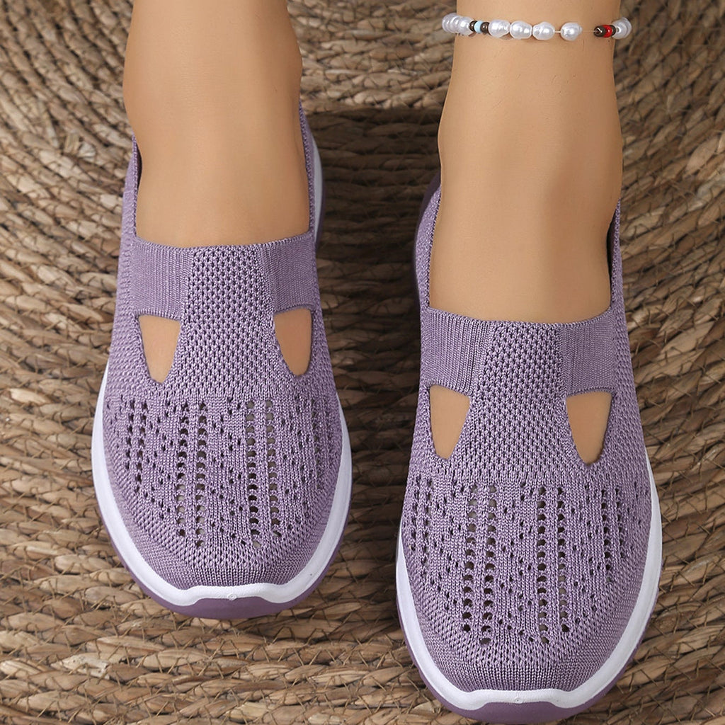 Breathable Knit Slip-On Sneakers Women - Lightweight Mesh Walking Shoes with Cutout Design