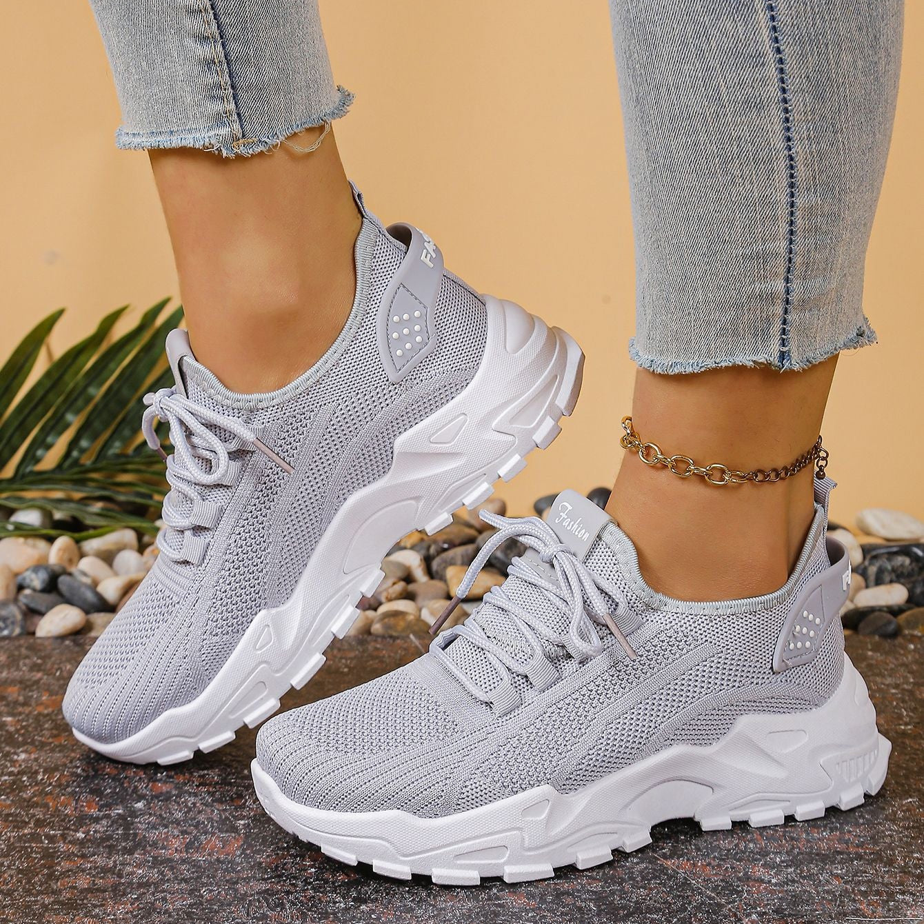 Lightweight Breathable Knit Chunky Sneakers – Women’s Platform Dad Shoes