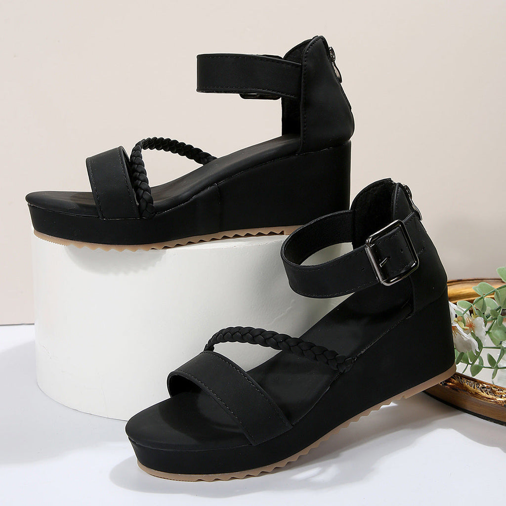 Braided Wedge Platform Sandals - Black & Brown