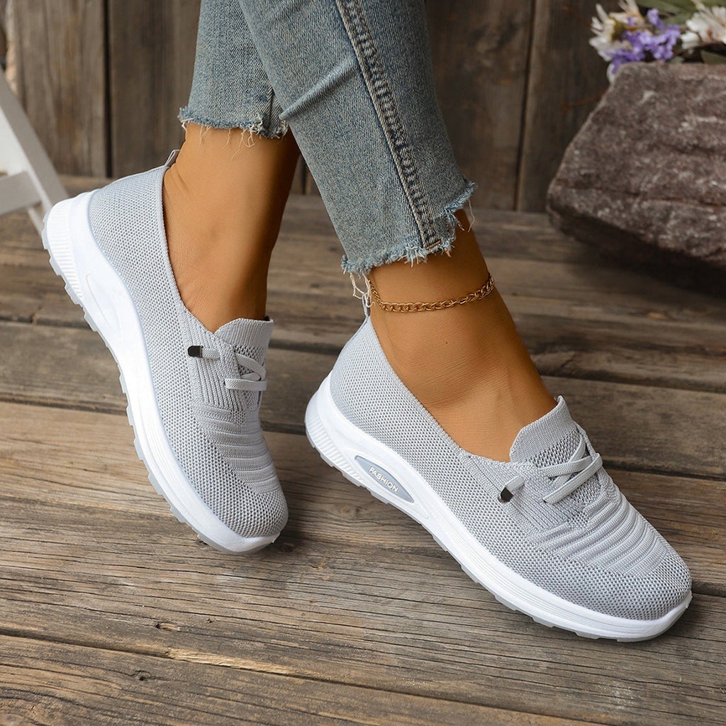 Women's Breathable Knit Slip-On Sneakers – Lightweight Platform Casual Shoes