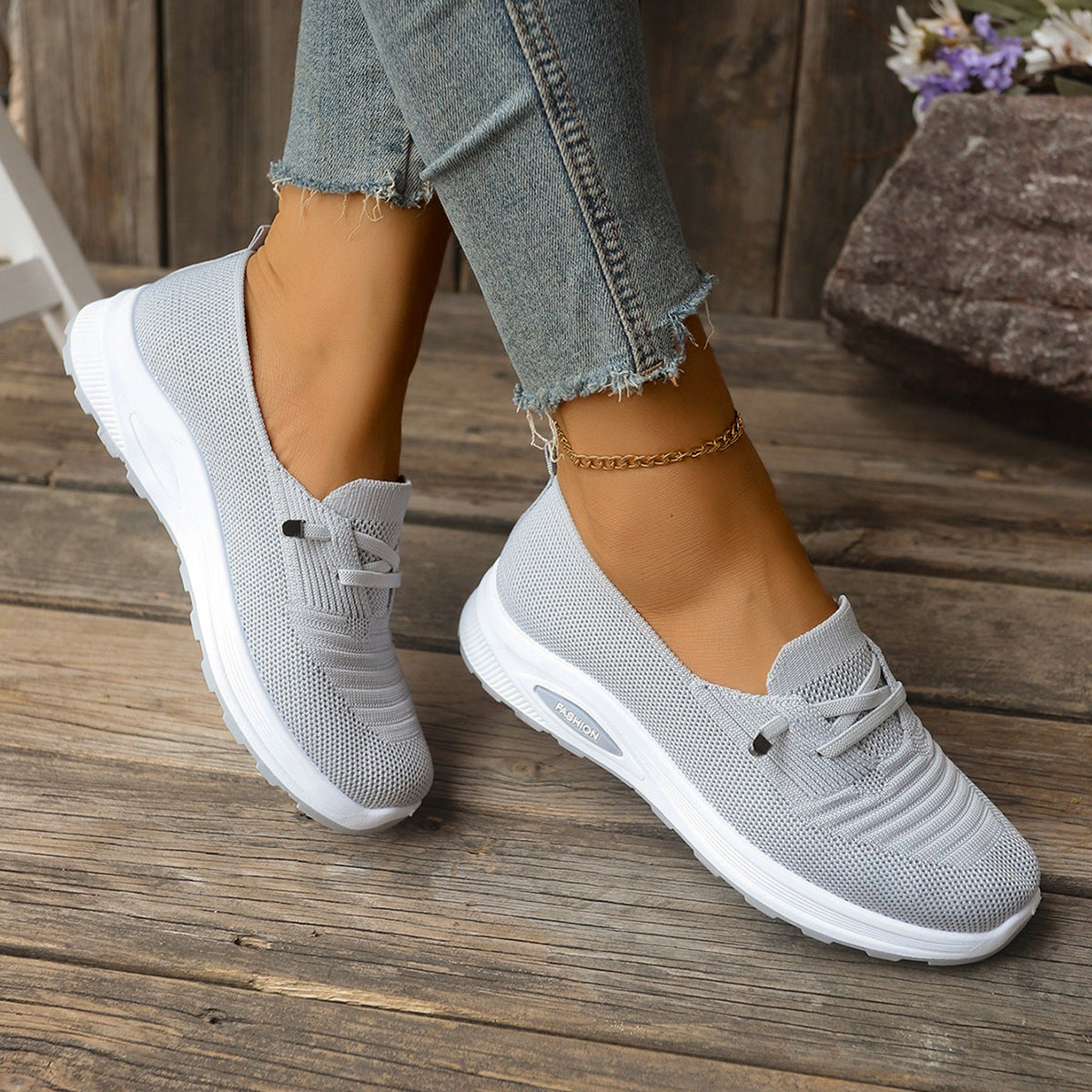 Women's Breathable Knit Slip-On Sneakers – Lightweight Platform Casual Shoes