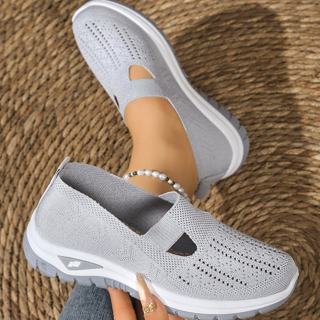 Breathable Knit Slip-On Sneakers Women - Lightweight Mesh Walking Shoes with Cutout Design