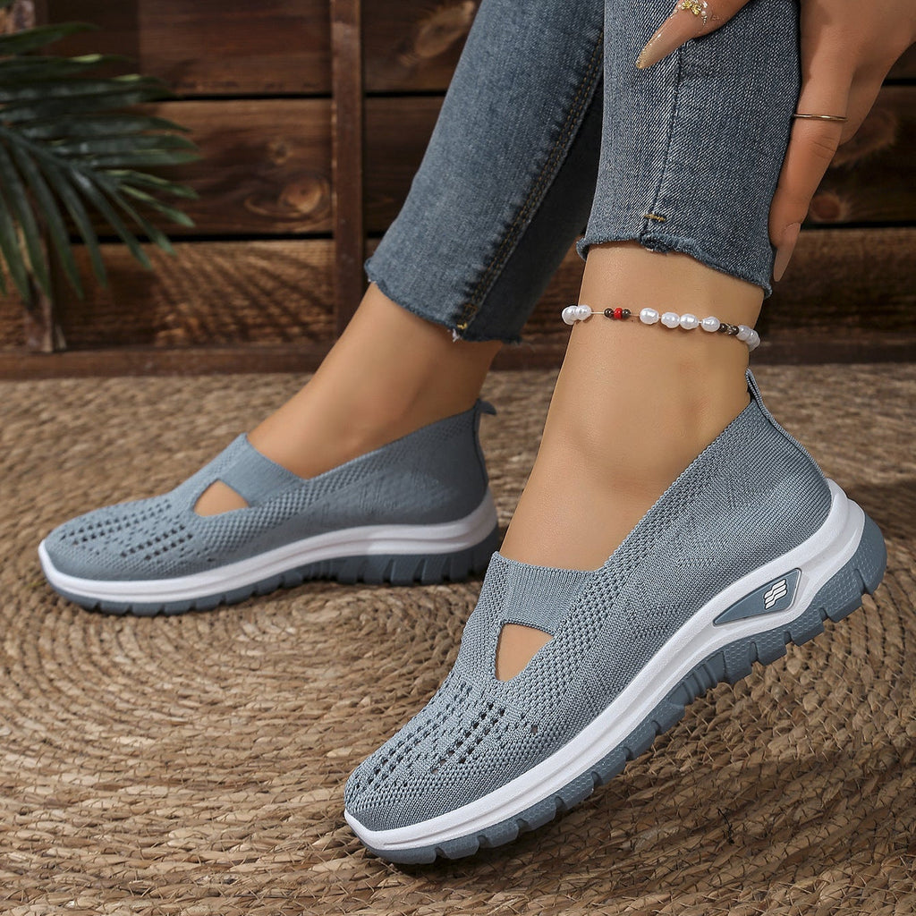 Breathable Knit Slip-On Sneakers Women - Lightweight Mesh Walking Shoes with Cutout Design