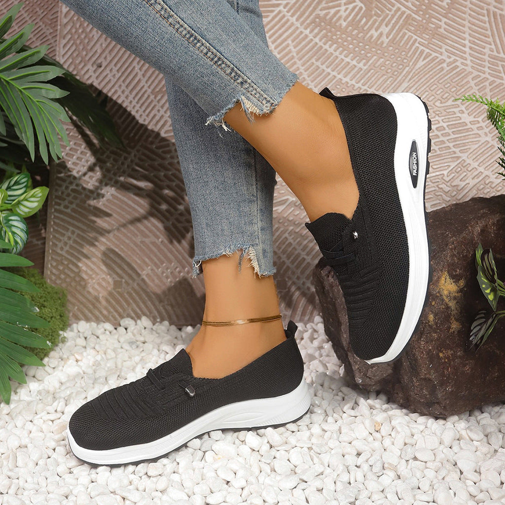 Women's Breathable Knit Slip-On Sneakers – Lightweight Platform Casual Shoes