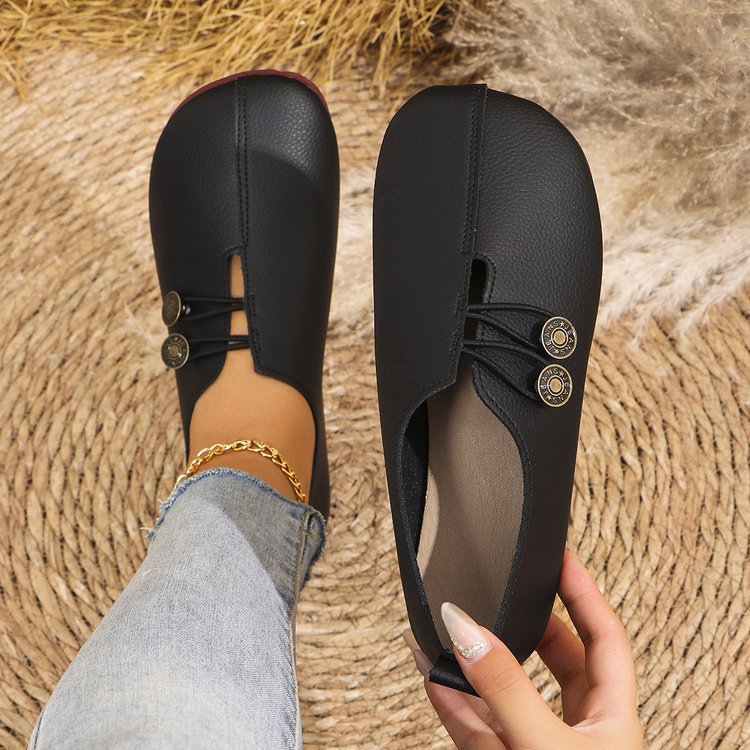 Classic Button Strap Comfort Flats – Casual Slip-On Loafers for Women