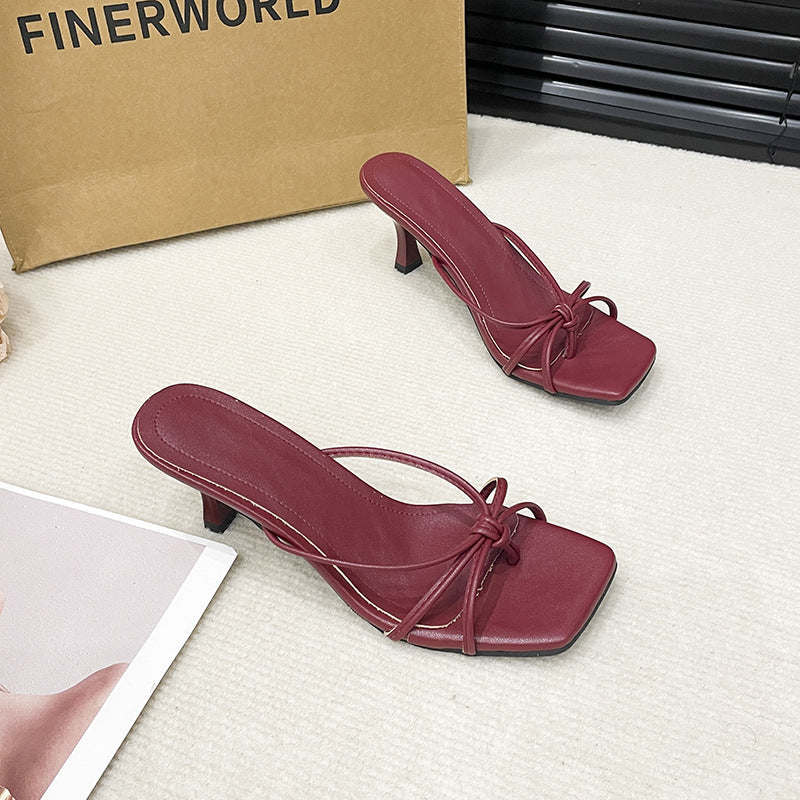 Square Toe Kitten Heel Mules with Bow Knot – 7CM Heel