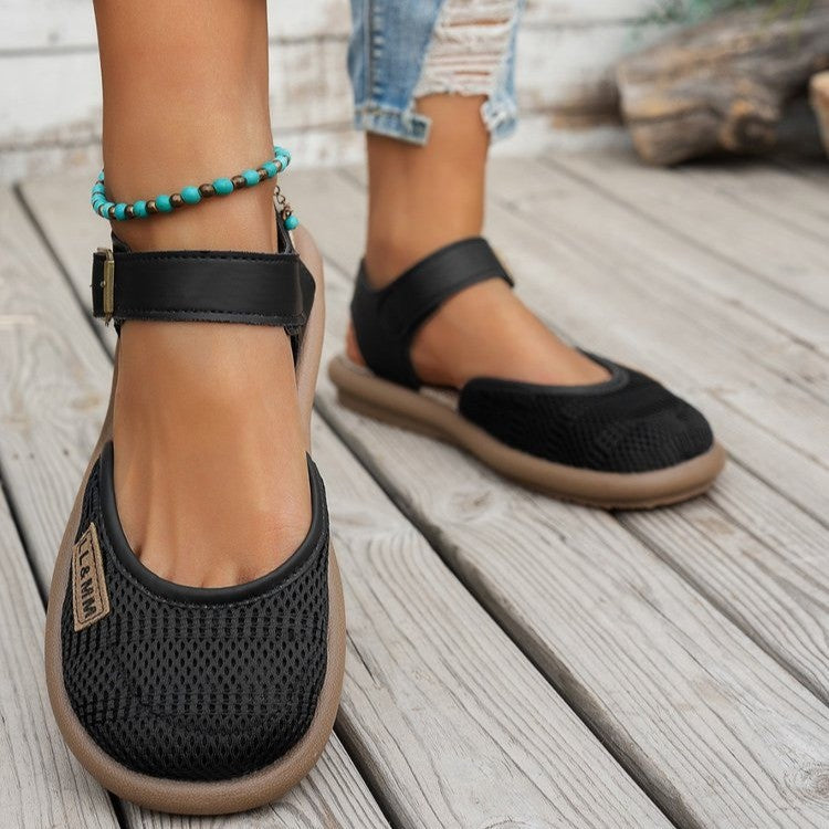 Breathable Mesh Buckle Ankle Strap Sandals - Comfort Flat Shoes