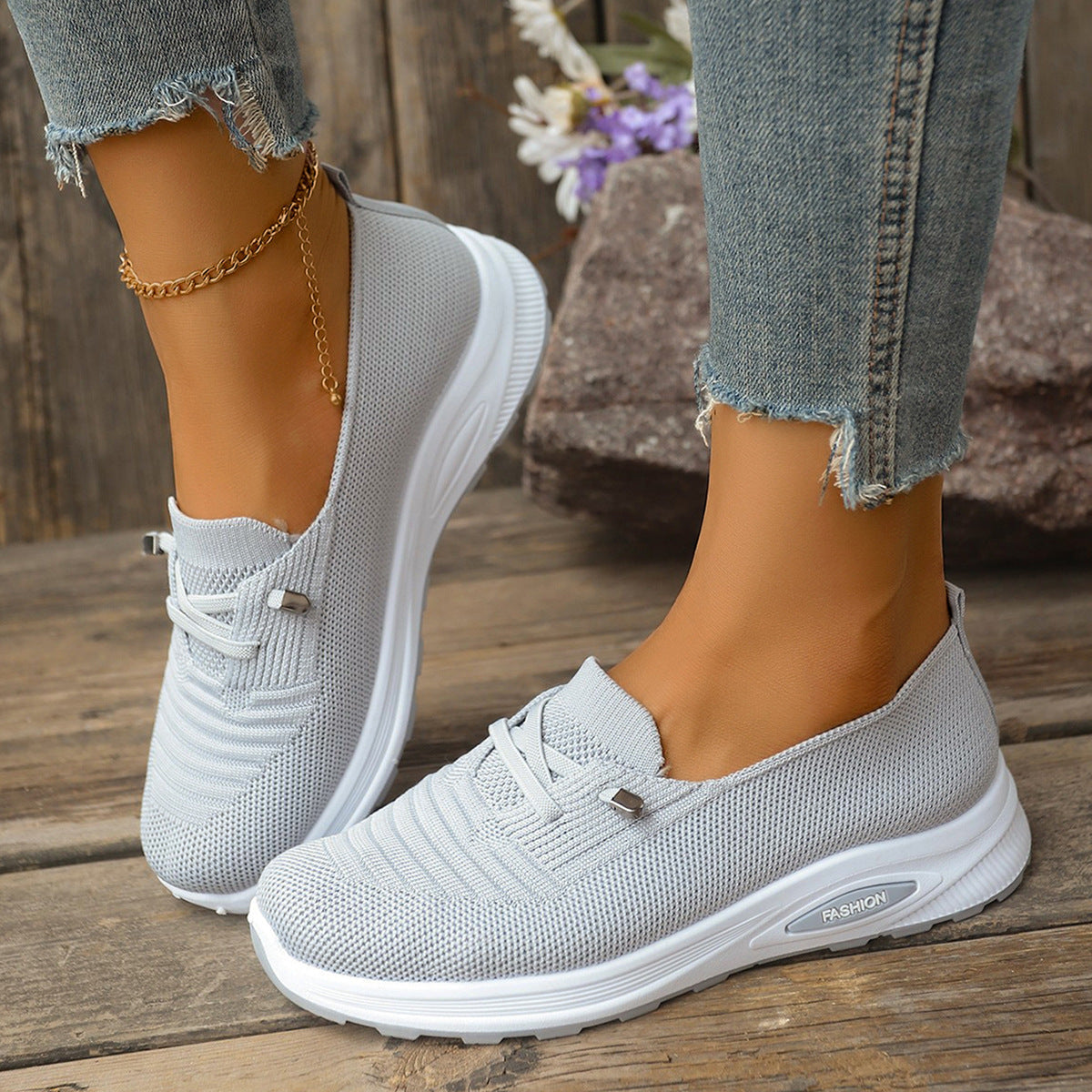 Women's Breathable Knit Slip-On Sneakers – Lightweight Platform Casual Shoes