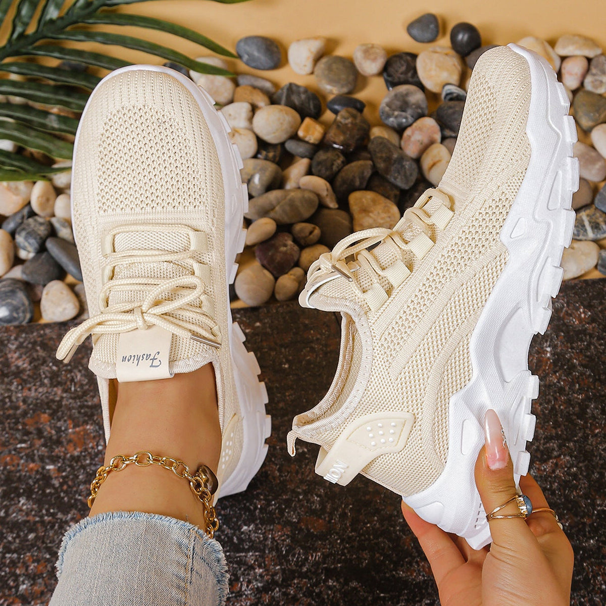 Lightweight Breathable Knit Chunky Sneakers – Women’s Platform Dad Shoes