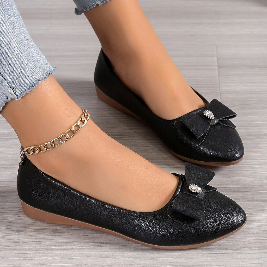 Elegant Bow Decor Pointed Toe Flats - Classic Ballet Style Pumps