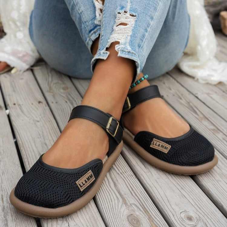 Breathable Mesh Buckle Ankle Strap Sandals - Comfort Flat Shoes