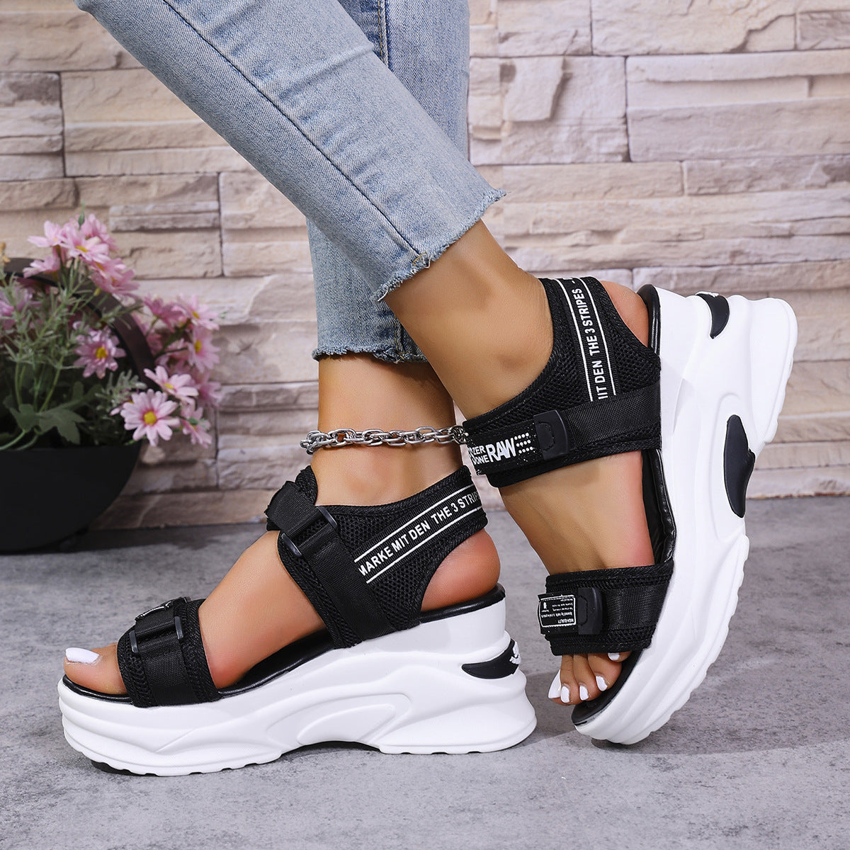 7.5cm Platform Sport Sandals - Comfy Velcro Summer Shoes