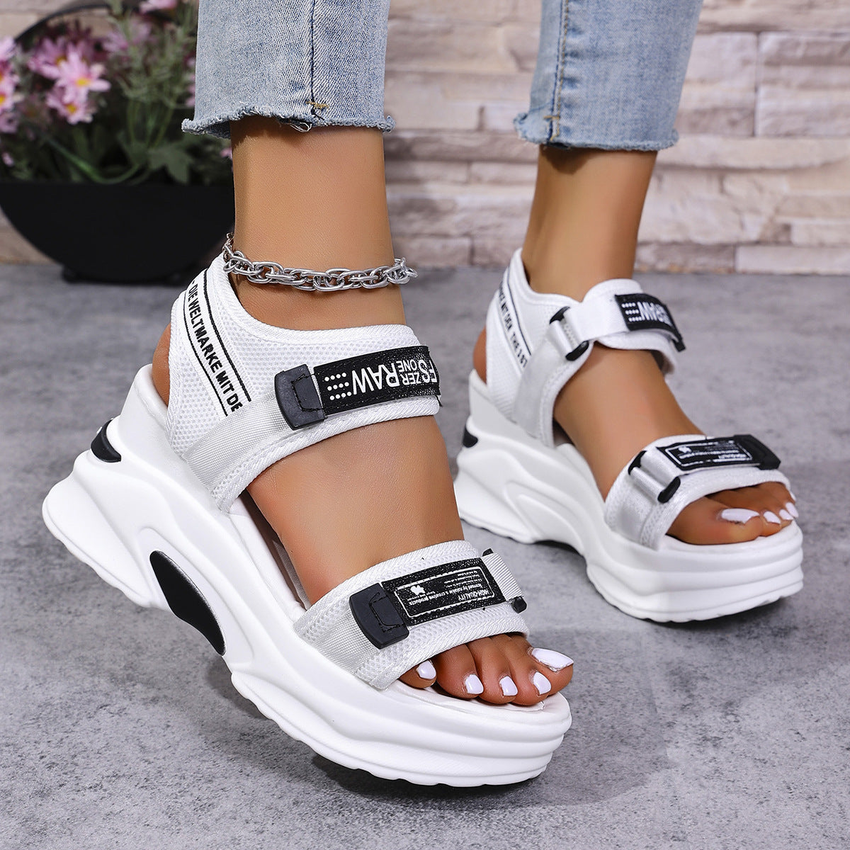 7.5cm Platform Sport Sandals - Comfy Velcro Summer Shoes