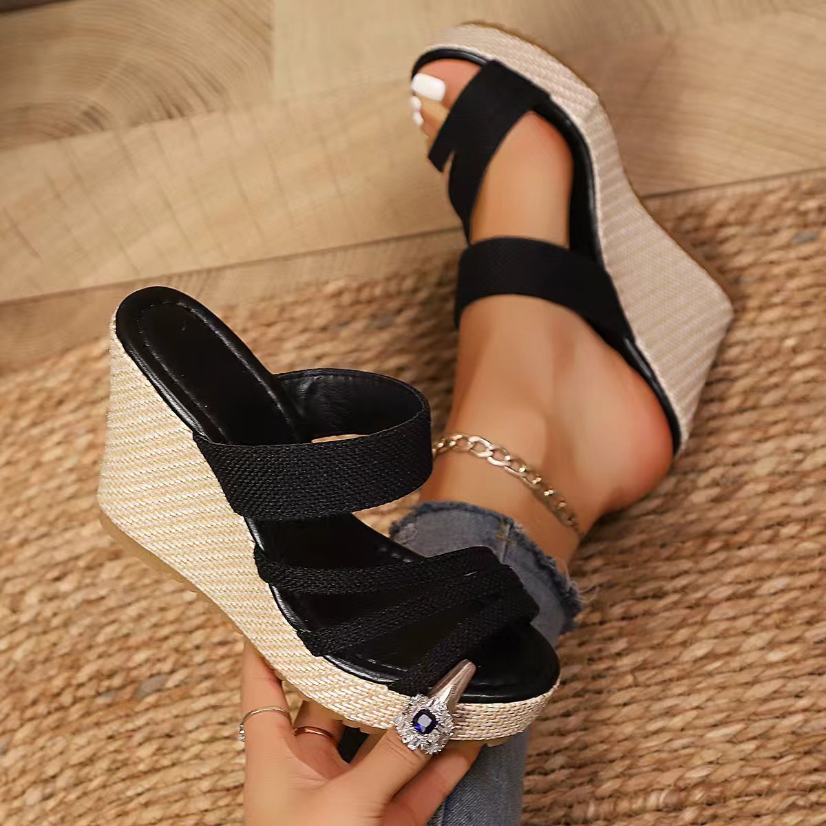 Women's Criss-Cross Wedge Platform Sandals - Braided Strappy Espadrille Wedges