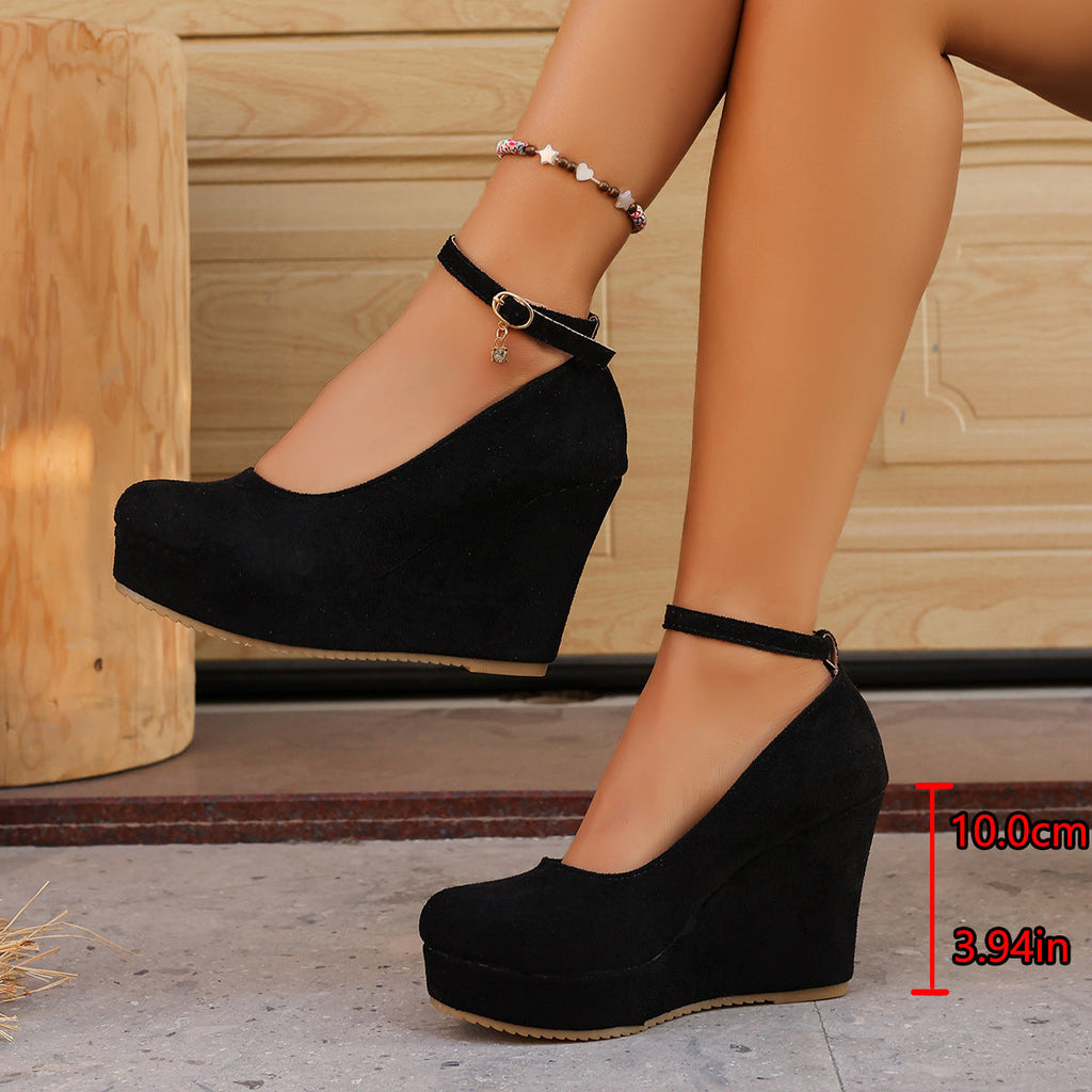 Women's 10CM Platform Wedge Pumps – Ankle Strap Suede High Heels