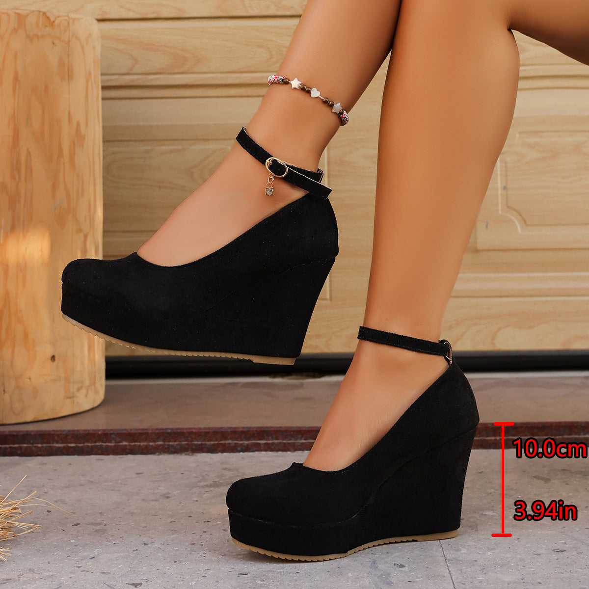 Women's 10CM Platform Wedge Pumps – Ankle Strap Suede High Heels