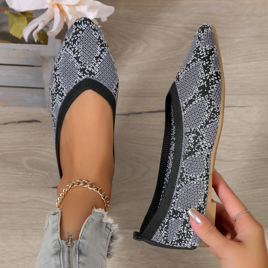 Leopard Print Knit Pointed Toe Flats – Comfortable Slip-On Loafers