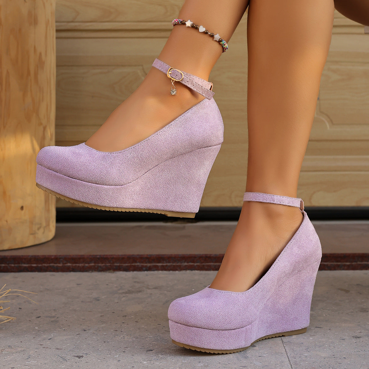 Women's 10CM Platform Wedge Pumps – Ankle Strap Suede High Heels