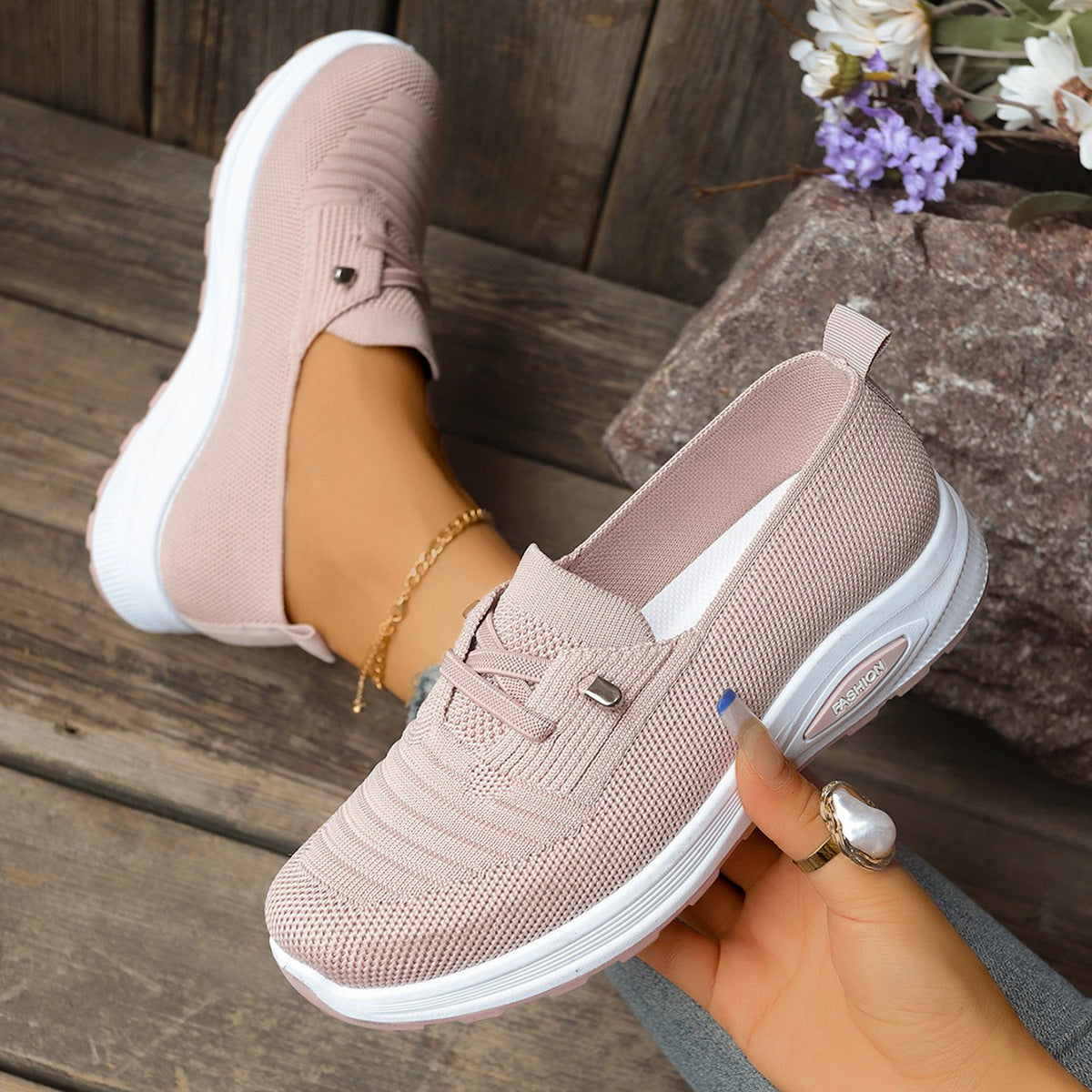 Women's Breathable Knit Slip-On Sneakers – Lightweight Platform Casual Shoes