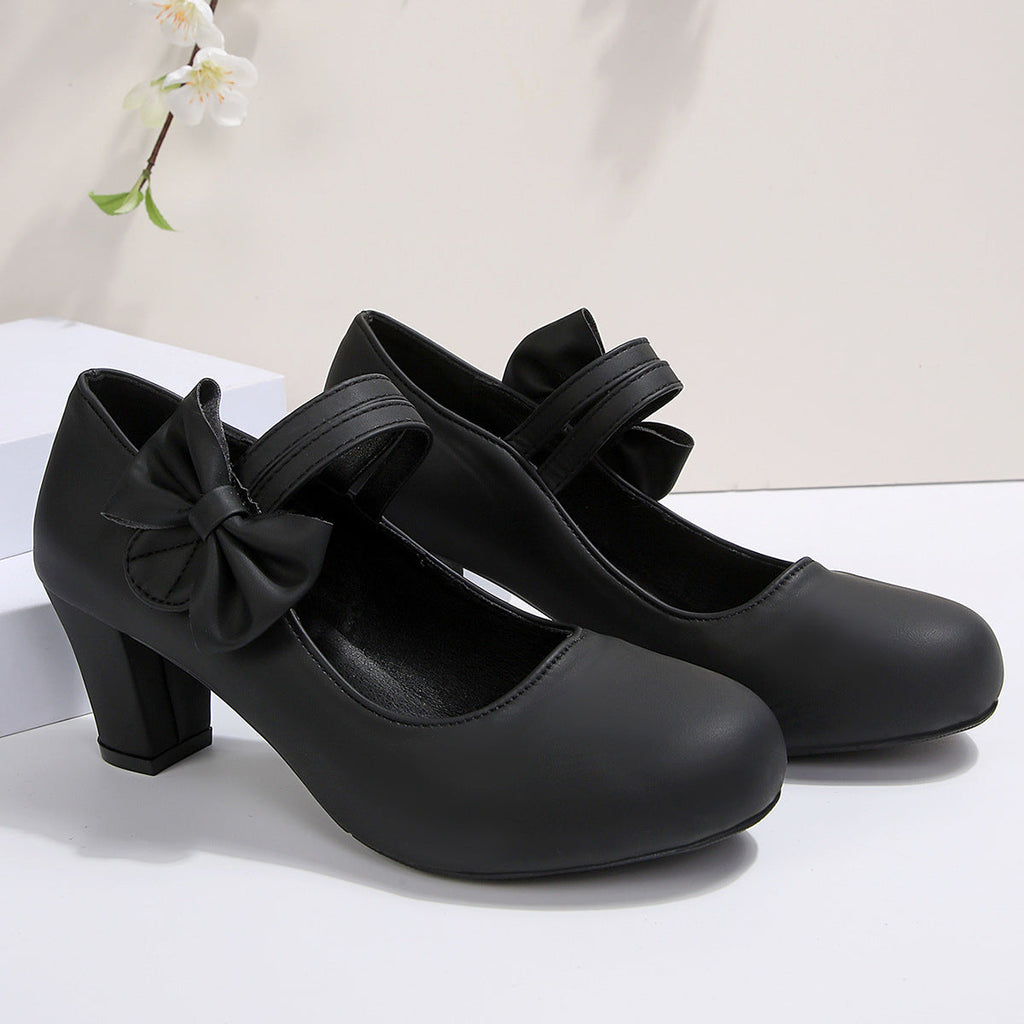 Women's Bowknot Block Heel Mary Jane Shoes – Elegant Ankle Strap Chunky Heels