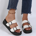 Women's Double Buckle Platform Sandals - Chunky Thick Sole Slide Sandals with Adjustable Straps