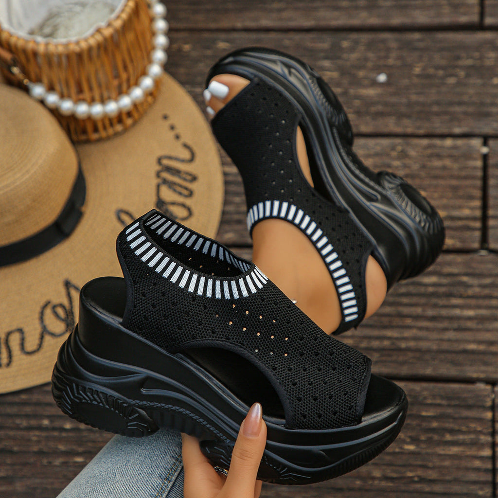 Fashion Knit Mesh Platform Wedge Sandals for Women - 9cm Heel Peep Toe Summer Shoes