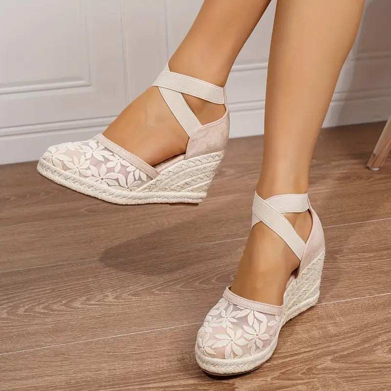 Women's 8CM Wedge Espadrille Sandals – Ankle Strap Platform Wedges