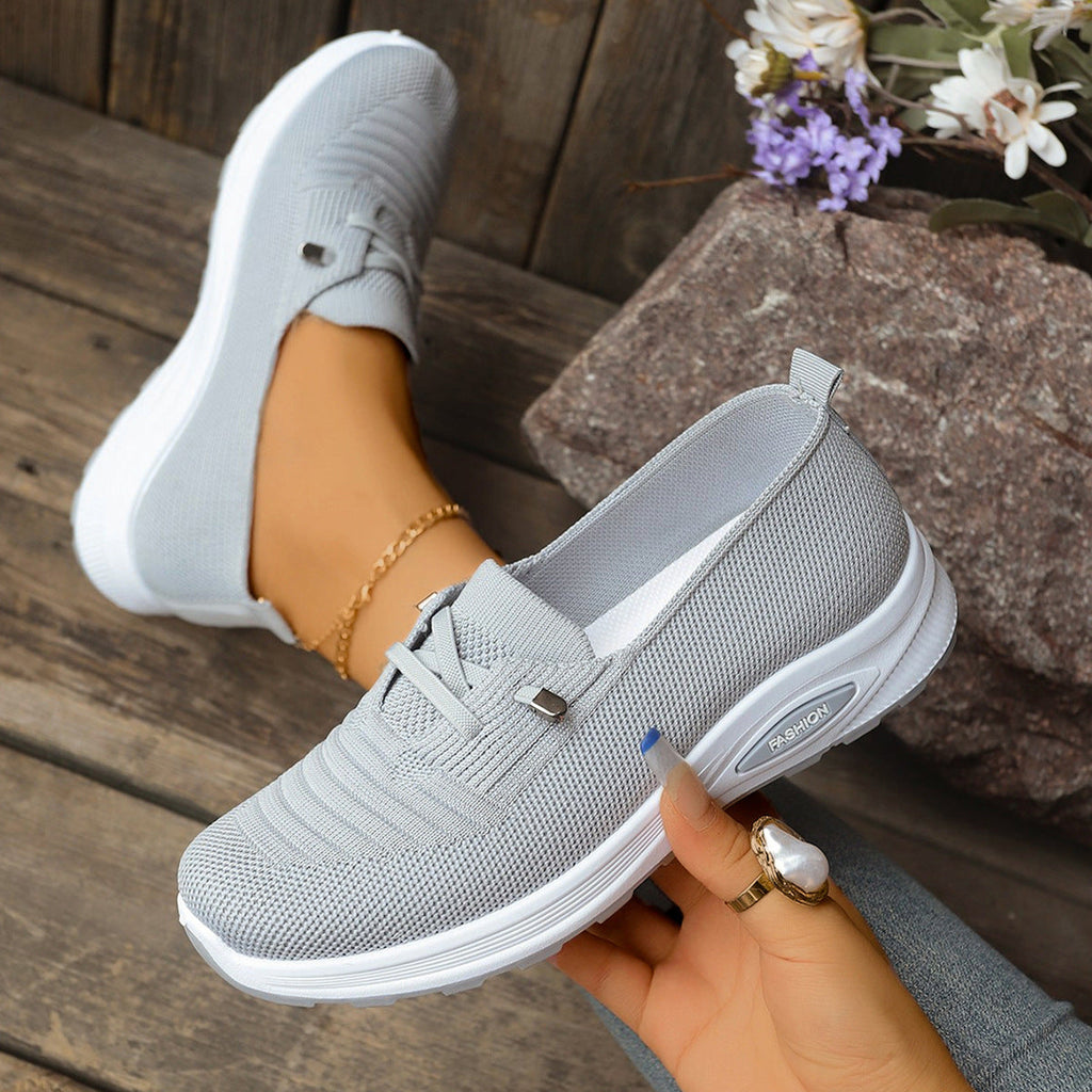 Women's Breathable Knit Slip-On Sneakers – Lightweight Platform Casual Shoes