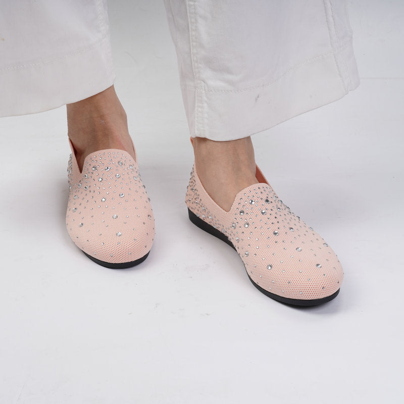 Sparkly Rhinestone Mesh Slip-On Flats – Breathable Comfort Loafers