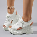 Women's Knit Platform Wedge Sandals - 9.5cm Chunky Peep Toe Lace-Up Sporty Sandals