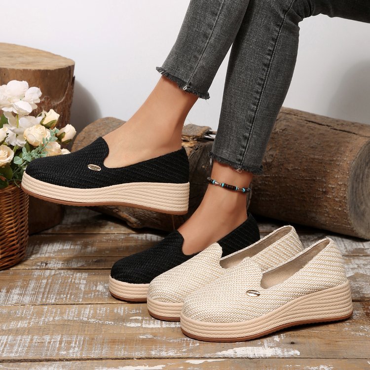 Women's Knit Platform Slip-On Shoes - Casual Wedge Loafers