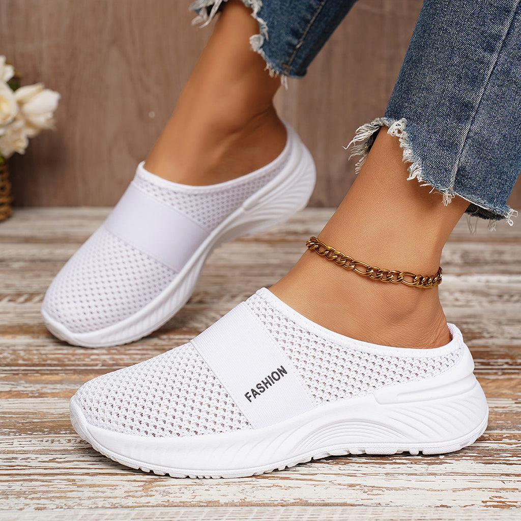 Women's Breathable Mesh Slip-On Sneakers - Lightweight Platform Casual Shoes
