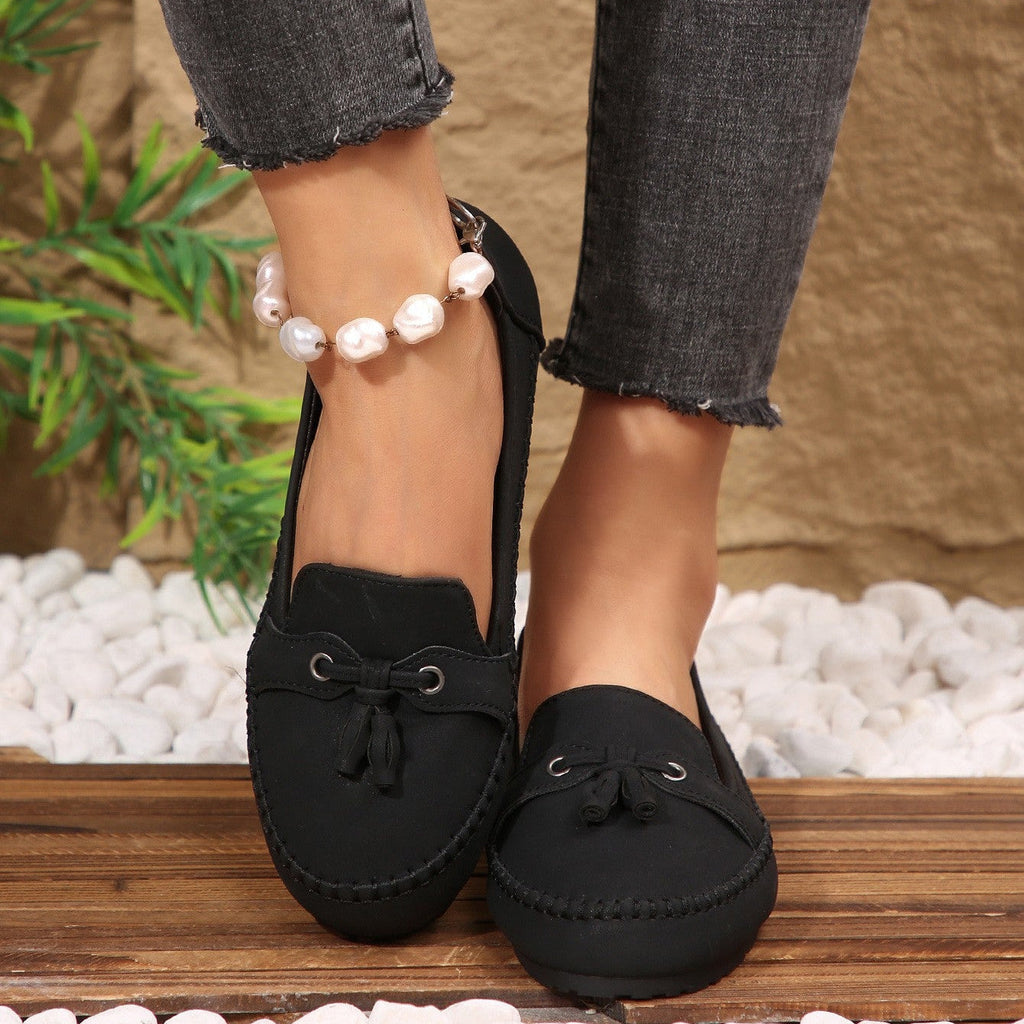 Casual Tassel Loafers for Women – Comfortable Suede Slip-On Flats