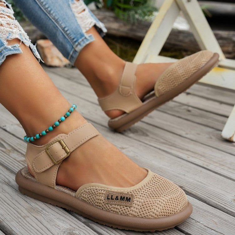 Breathable Mesh Buckle Ankle Strap Sandals - Comfort Flat Shoes