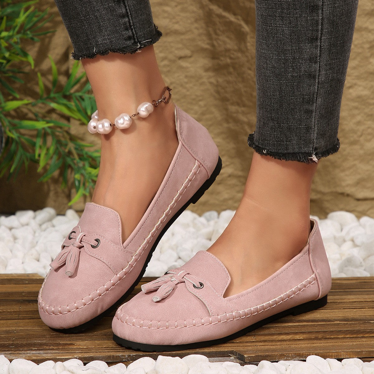Casual Tassel Loafers for Women – Comfortable Suede Slip-On Flats