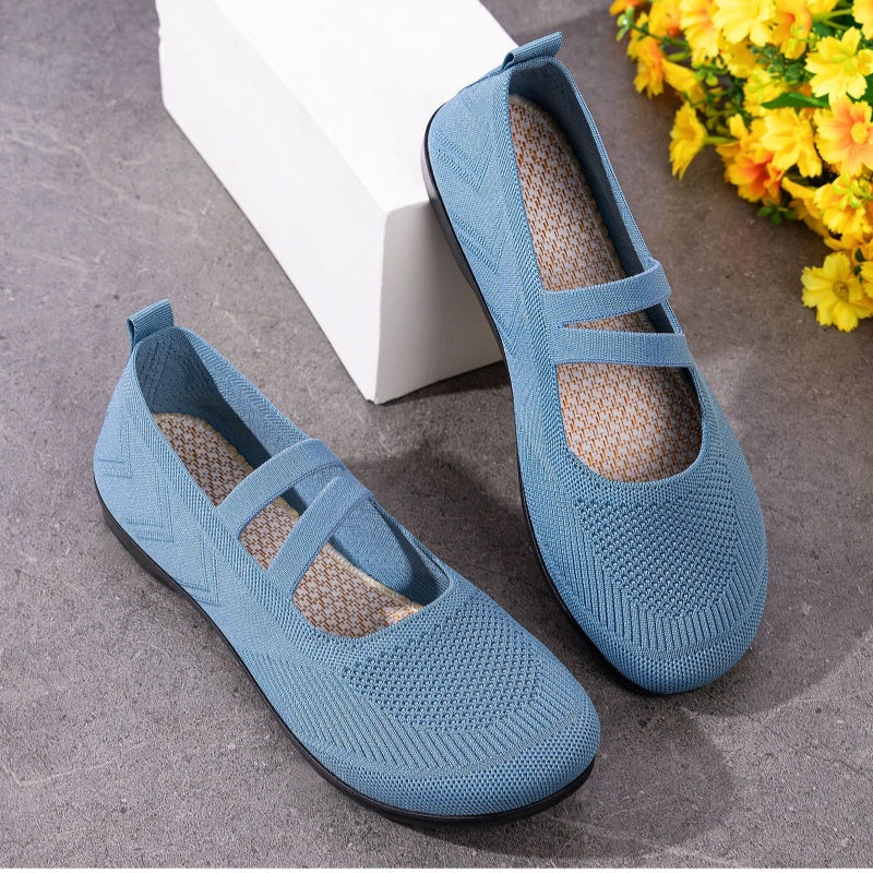 Women's Breathable Knit Mary Jane Flats - Comfortable Double Strap Mesh Ballet Flats